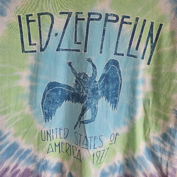 Liquid Blue Tie Dye Led Zeppelin USA 1977 Short Sleeve T Shirt - Picture 4 of 10